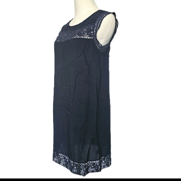 Lulu's Sleeveless Shift Navy Blue Cotton Blend Lace Accents Summer Short Dress M - Picture 3 of 11